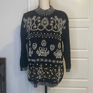 Vintage 90s Black Beaded Sweater